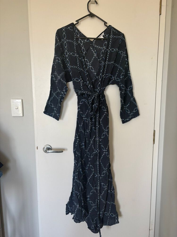 Country Road Navy Chain Print Wrap Dress