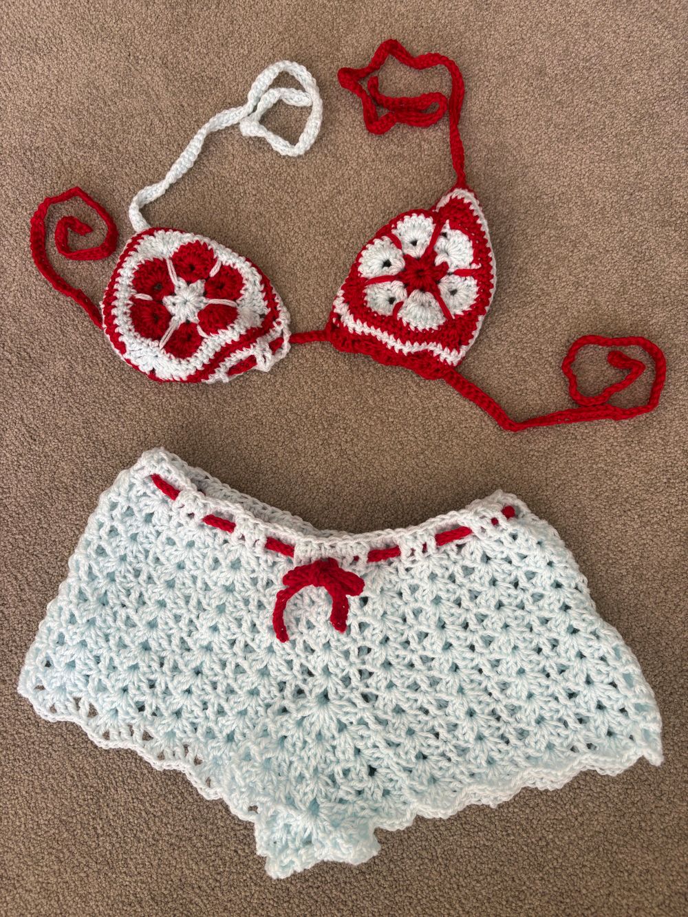 Red And baby blue handmade Bikini Set