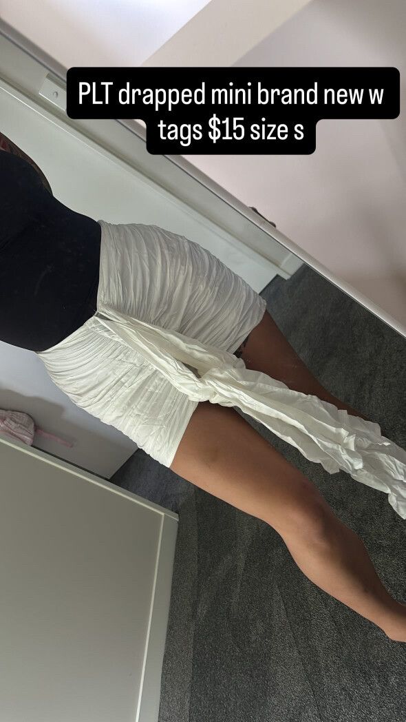 PLT White Draped Mini Skirt
