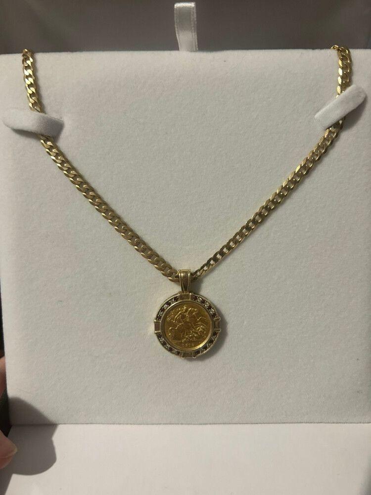 Half Sovereign With Diamond And Rubys And Curblink Chain