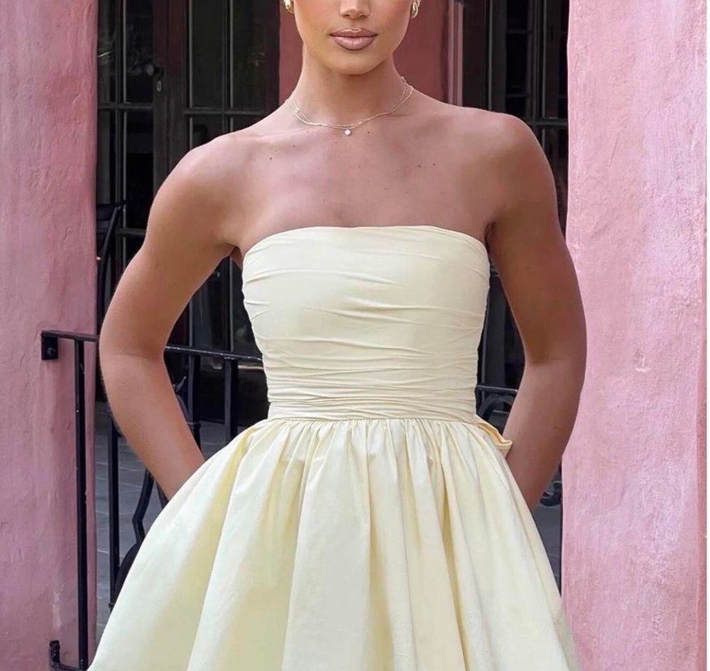 baby boo Yellow Strapless Mini Dress With Back Bow