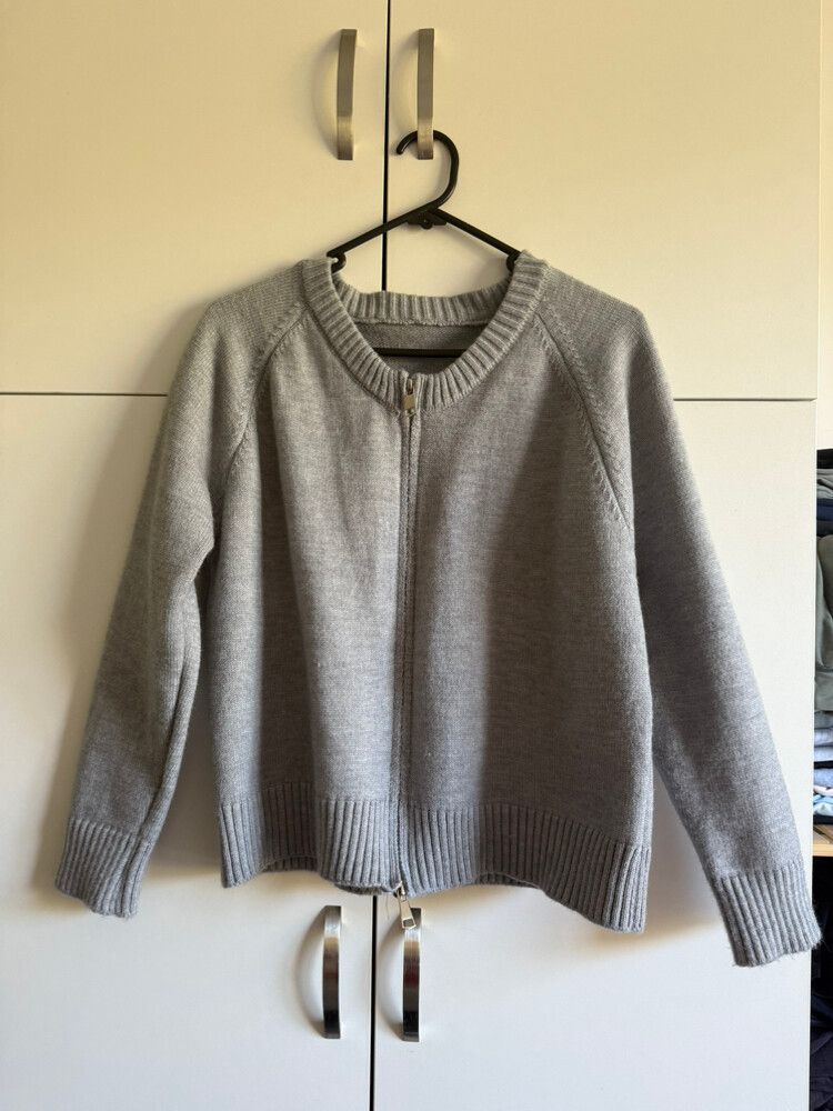 Grey Zip Up Crew Neck Cardigan/ Jacket