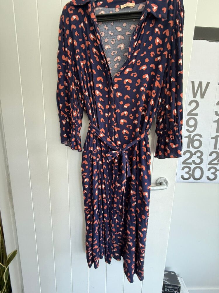 Navy and Orange Print Dress