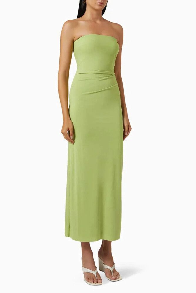 green emerald velvet dress Bec + Bridge Moon Dance Strapless Dress in Sage main image 0