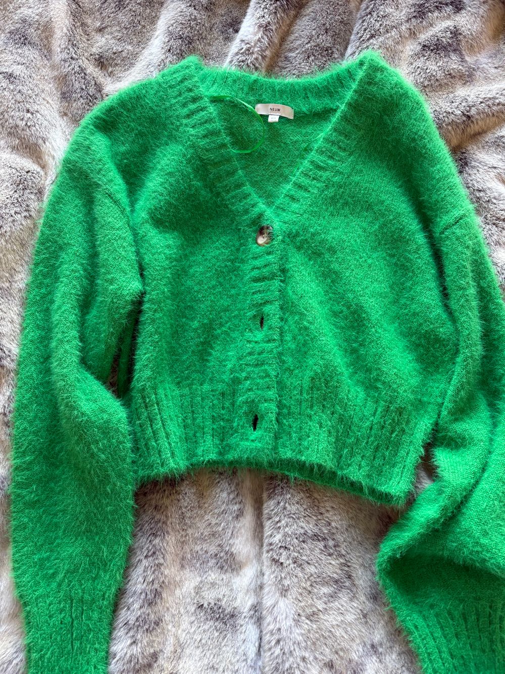 Neuw Green Fluffy Knit Cardigan