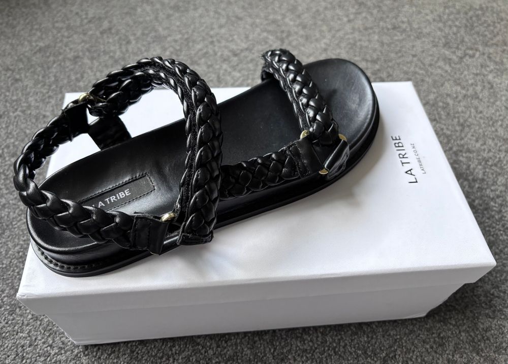Brand new La Tribe Elke Braided Black Leather Sandals