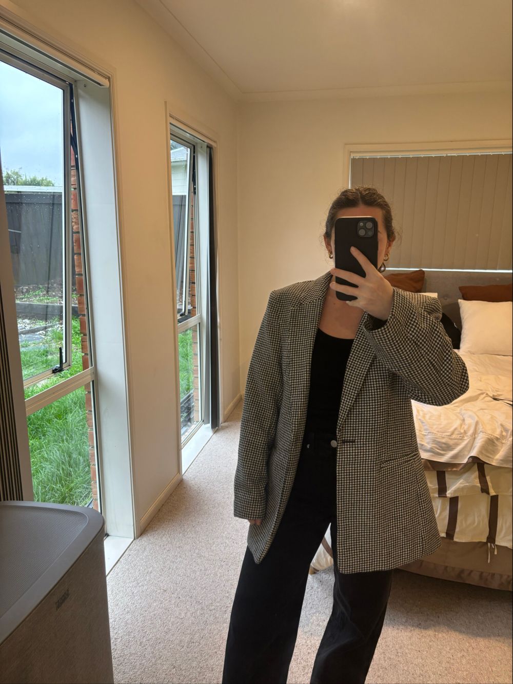 Zara Black And White Houndstooth Blazer