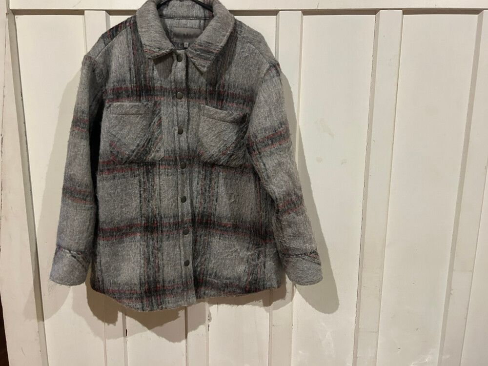Grey Plaid Wool-Blend Jacket