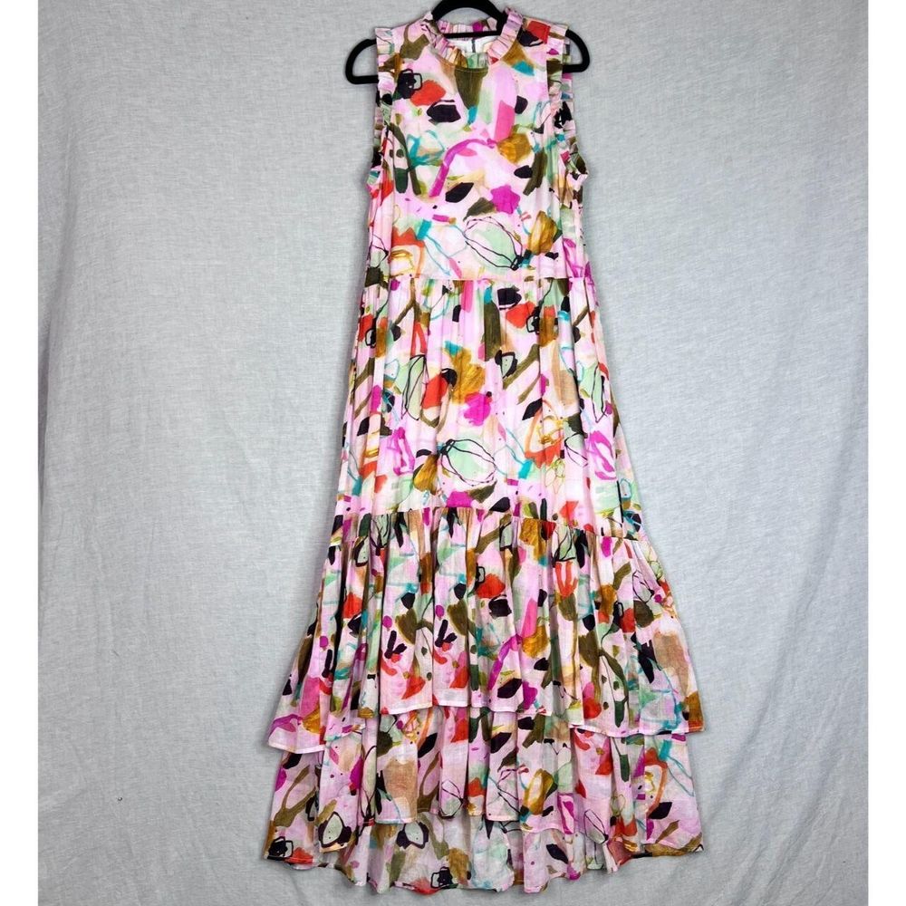 Arlington Milne x Kate Owen Collab Floral Maxi Dress Size Sml Tiered Long Resort