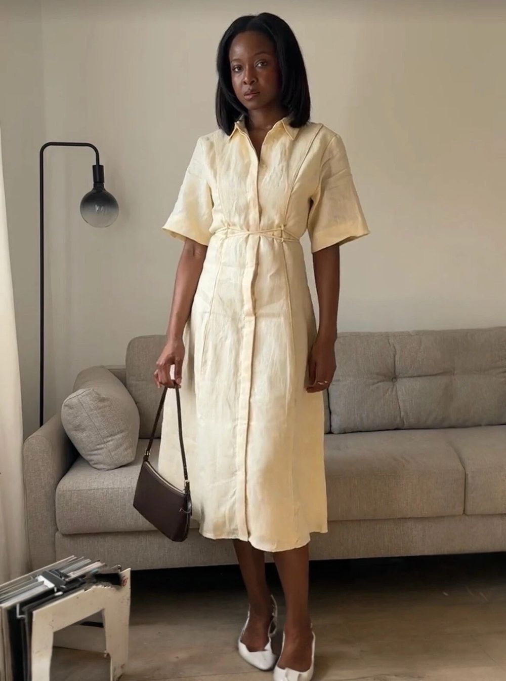 chinese dress ladies Linen Button Lemon Placket Dress  Sahara