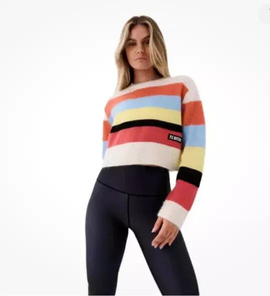 PE NATION-Cropped Jumper Size AU/UK XS US Striped Multi Coloured Mohair Blend, Soft knit, Winter, Skater, Australian Athletic wear Designer