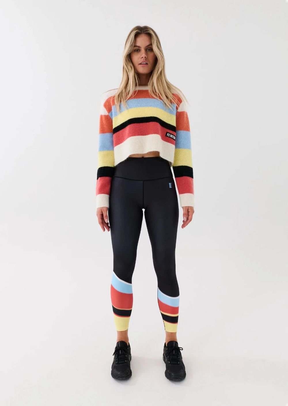 P.E NATION-Cropped Jumper Size AU/UK XS US Striped Multi Coloured Mohair Blend, Soft knit, Winter, Skater, Australian Athletic wear Designer