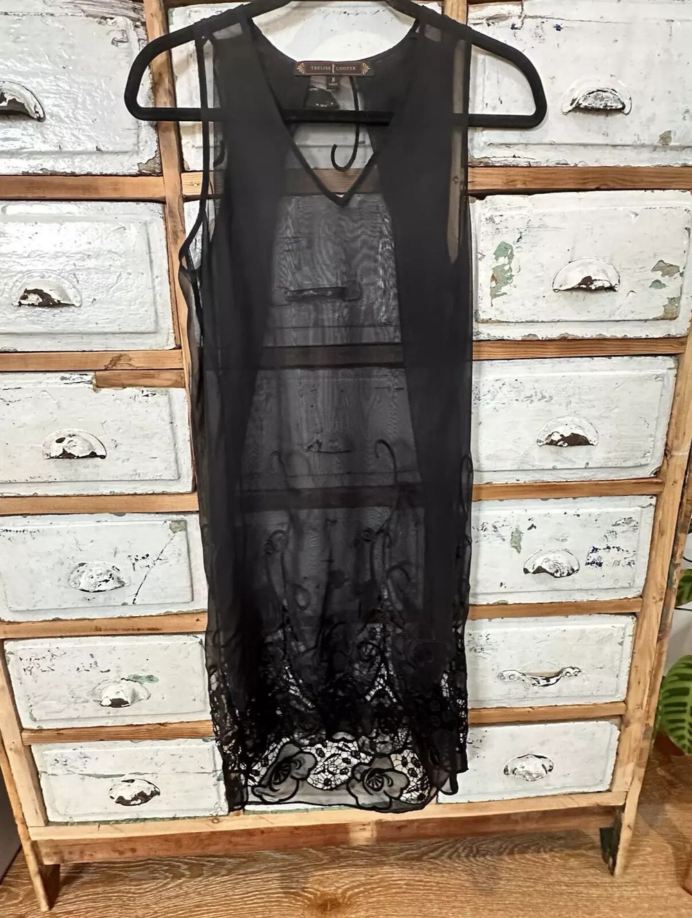 Trelise Cooper Tunic Dress Size AU/UK 8 Midi Black Sheer 'Summer Fling-Sixpence None The Wiser' Party, Romantic, boho luxe