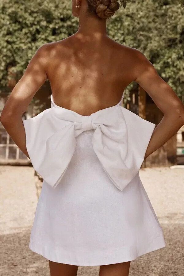 Aisle White Mini Back Bow Dress Size AU/UK 10 US 6 Linen, Pockets, bridal, Hens, Party,
