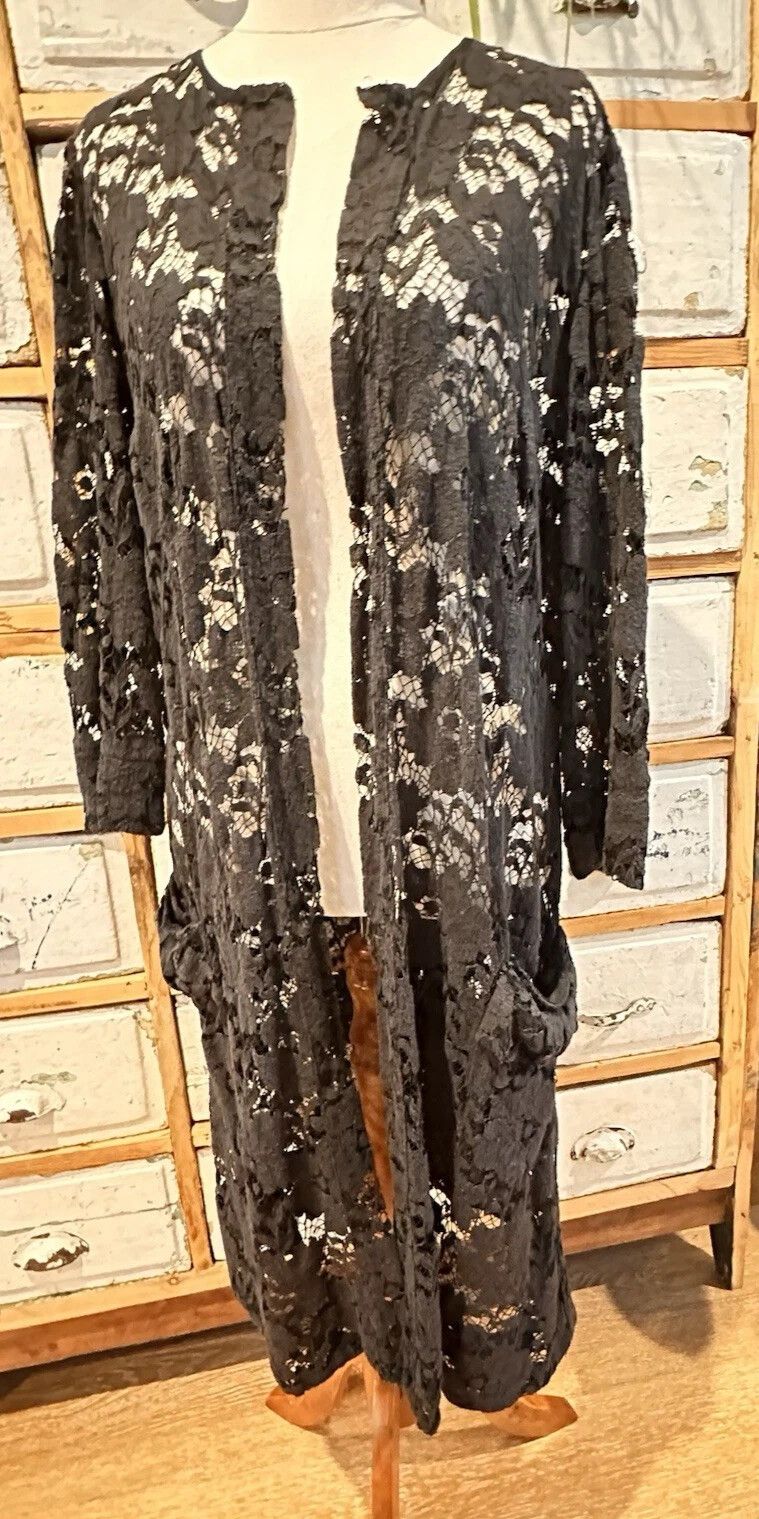 Black Lace Long Coat Size AU/UK 14- Boho, Indie,
