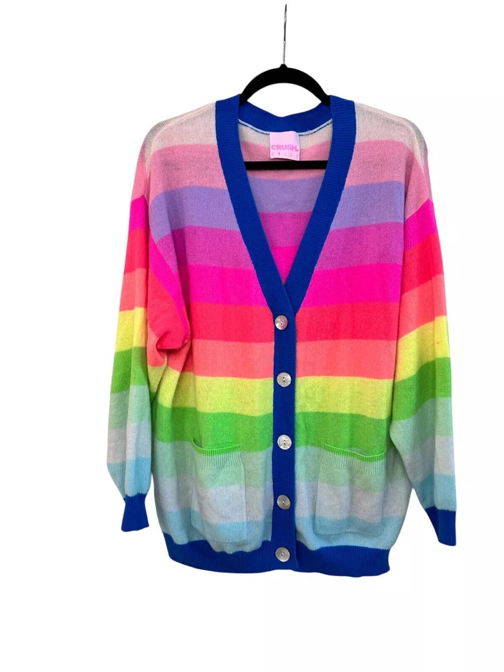 Canggu Cashmere Oversized Rainbow Striped Cardigan Multicoloured Fun Bold Bright