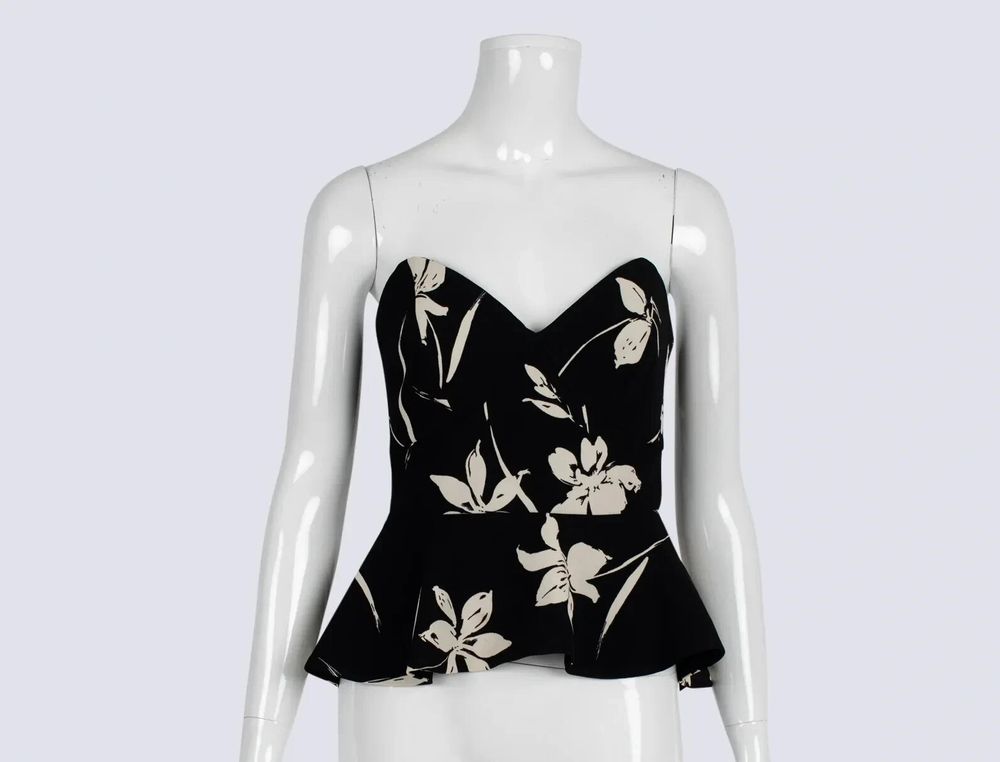 Cue Black & white Floral Bustier Corset top in Crepe Size 8