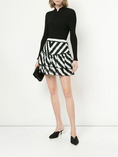Aje Palomas Black & White Stripe Zebra Mini Layered Skirt Size 12