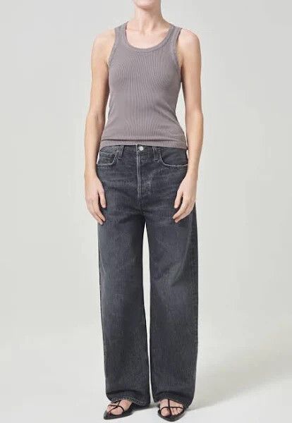 Agolde Low Slung Baggy Jean in Ditch Black Washed denim Size 24". Distressed Wide leg