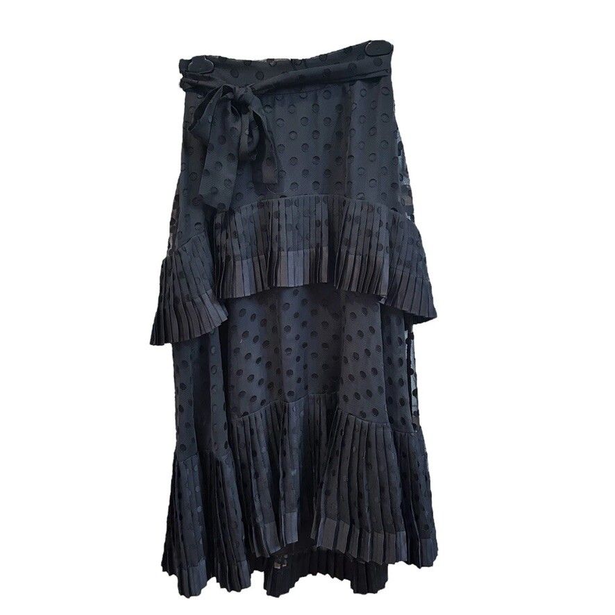 Zimmermann Black Polka Dot Frill Pleated Chiffon Flowy Skirt Size 1