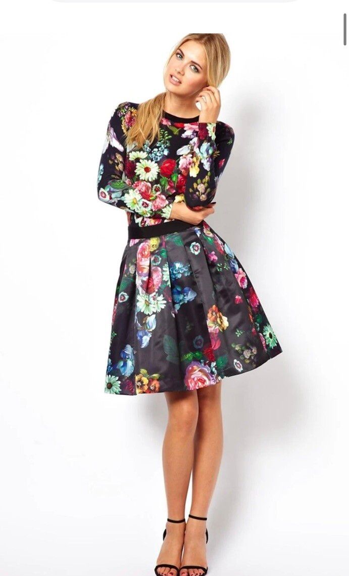 Ted Baker Petti Skirt Floral Flowtii Oil Painting Print- full flowy layered retro Chic Classic