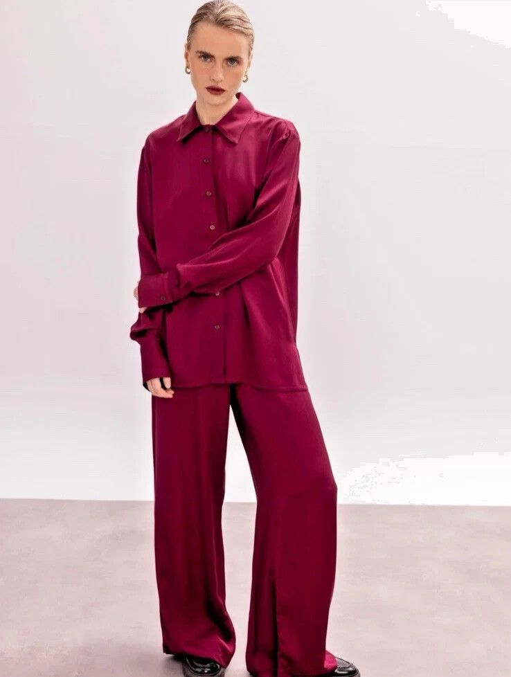 Pink Pants & Shirt Silky Coord Set Suit-Roses are Red Greece