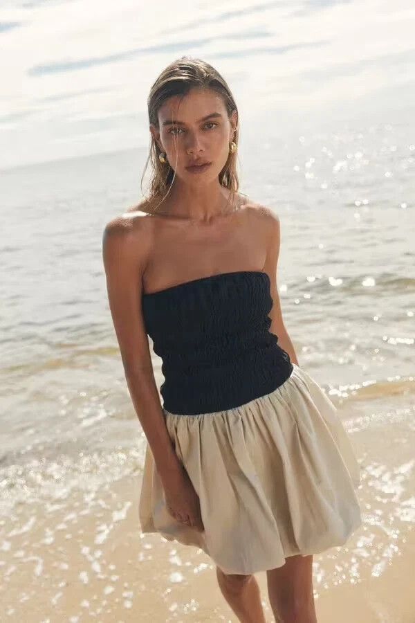 Dissh Stevie Mini Strapless Black/Stone Bubble Dress-Size 8 NWT