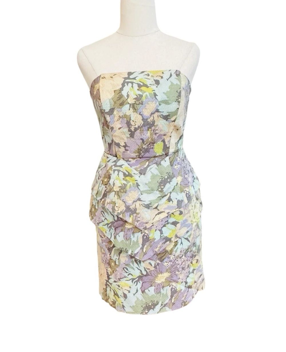 Zimmermann Strapless Peplum Mini Dress in Pastel Lilac-Size 1 Silk/wool- Vintage
