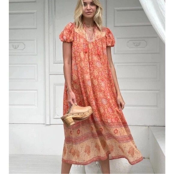 knee length dresses for ladies Baltic Born Womens Spell Boho Midi Dress | Sage + Pink Floral
