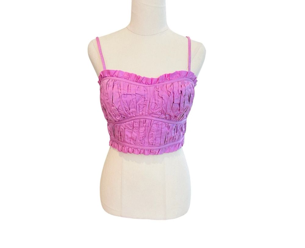 Aje Pepper Pink Ruched Cotton Poplin Crop Top with back Zipper- Size 8