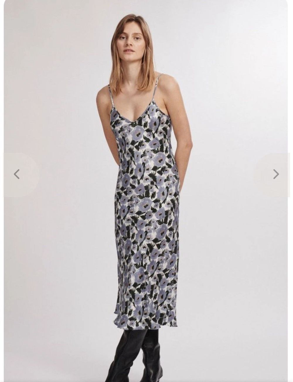 Silk Laundry French Flowers 90's Silver & Black Floral Bias Cut Midi Slip Dress Size XL