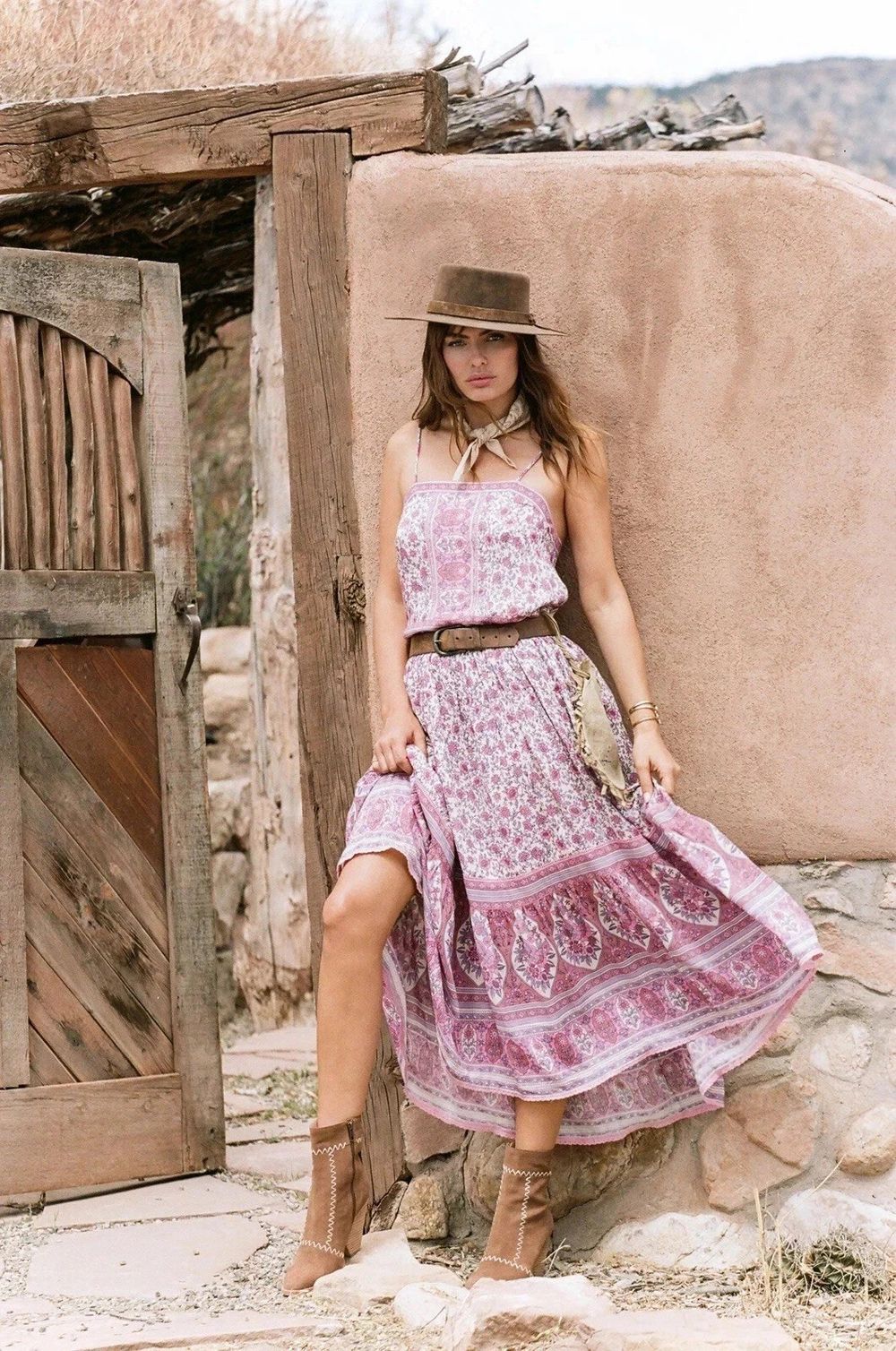 Spell & The Gypsy Jasmine Pink Strappy Midi Boho Sun Dress Size Medium