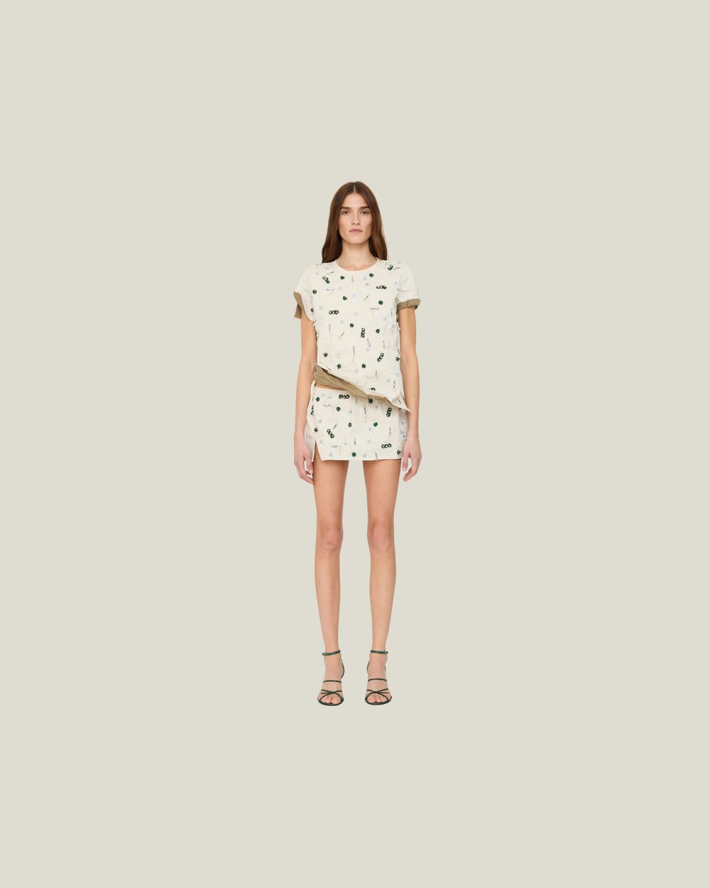 Christopher Esber Embla Beaded Crushed Tee + Micro Skirt
