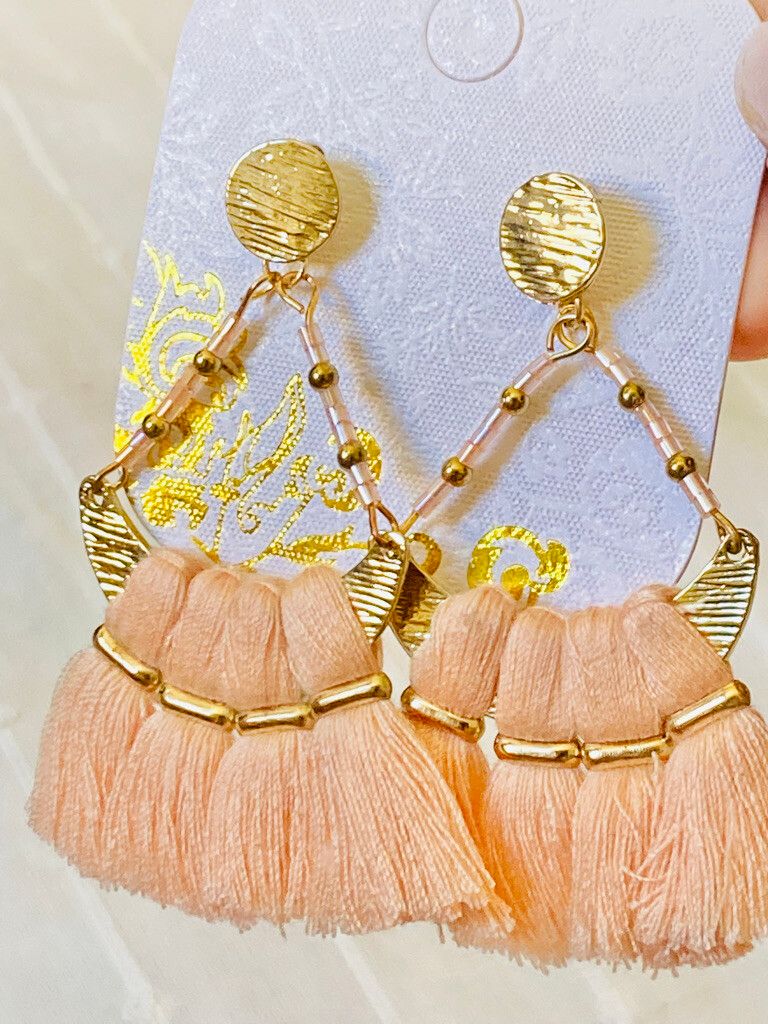 Coral boho gold earrings