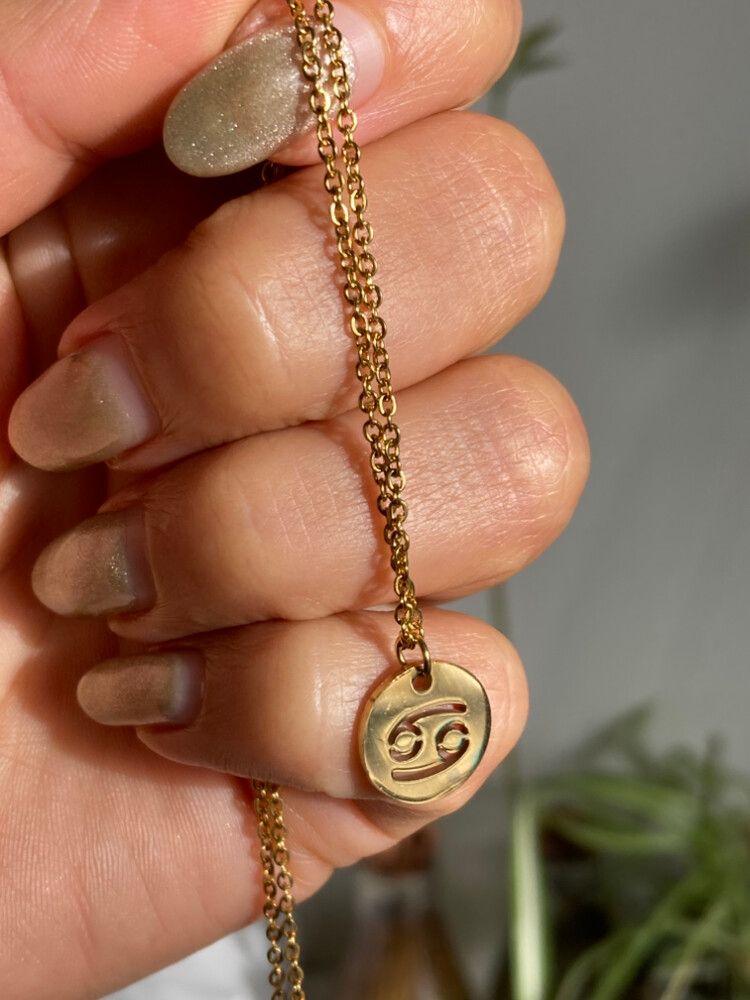✨Cancer Zodiac Pendant Necklace✨  Dive into the cosmos with this minimalist Cancer zodiac pendant necklace. Crafted from 18k gold-filled stainless steel, this necklace is waterproof, tarnish-free, and hypoallergenic—perfect for everyday wear without worry