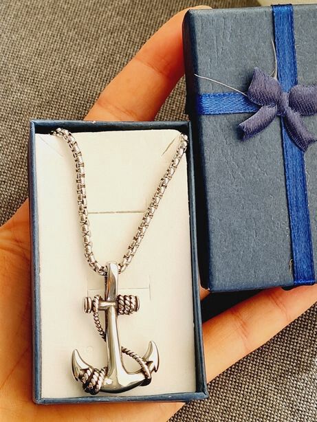 Long silver anchor necklace
