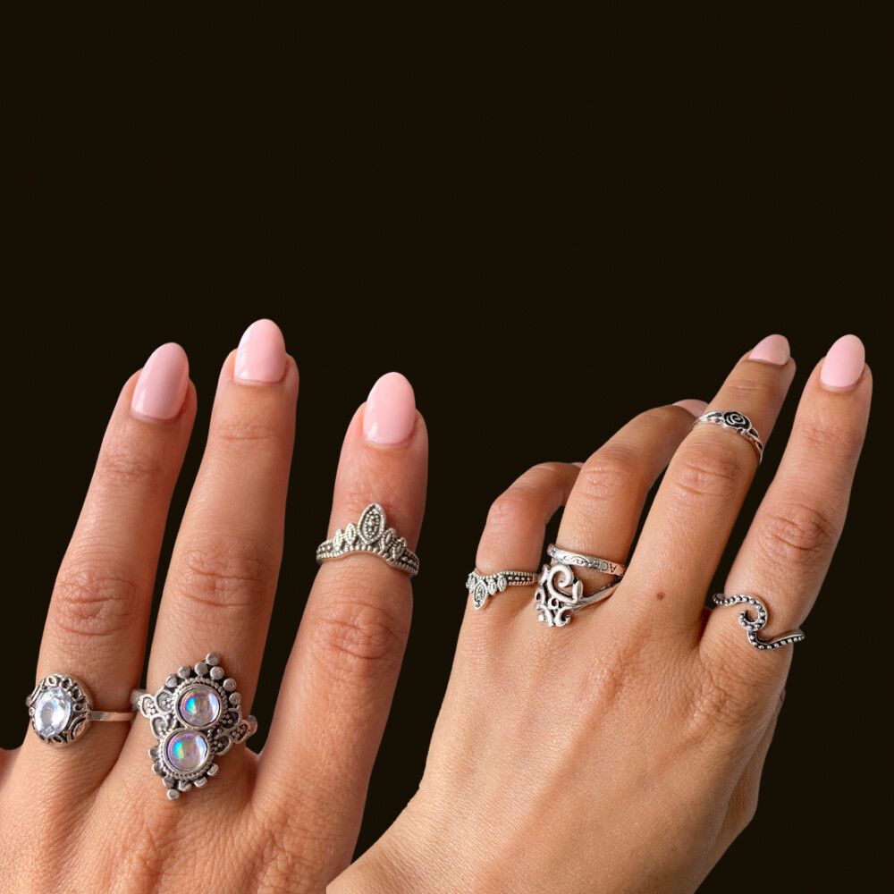 Boho Vintage Ring Set – Y2K, Hippie, and Festival Jewelry  This curated set of statement rings is perfect for anyone who loves bohemian, vintage, and Y2K aesthetics. Designed for versatility, these rings can be stacked or worn individually to match your p