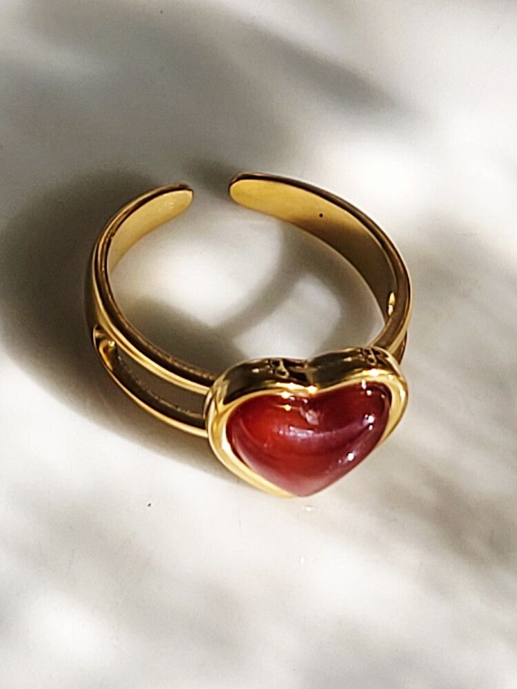 ✨Carnelian Heart Power Ring – Real Crystal Energy✨  Fall in love with this fiery beauty 🔥 Featuring a genuine carnelian crystal heart, this ring is your new talisman of courage, passion, and creativity. Set in 18K gold-filled stainless steel, it’s built t