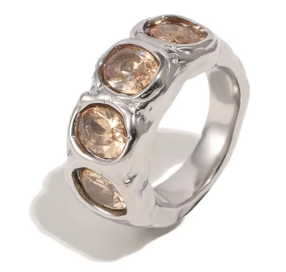 ✨ Molten Peach Morganite Statement Ring ✨  this ring looks like wearable sculpture ✨ chunky organic silver design with dreamy peach synthetic morganite stones that catch the light in the prettiest champagne glow. giving luxury designer energy, futuristic