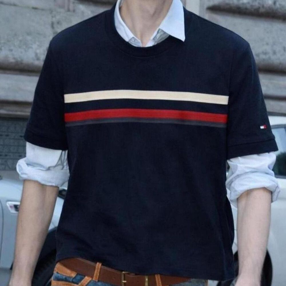 Mens Tommy Hilfiger Navy Stripe Tee  (S)