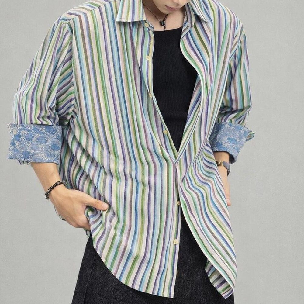 Ted Baker Striped Shirt in Blue, Green & Purple (L)