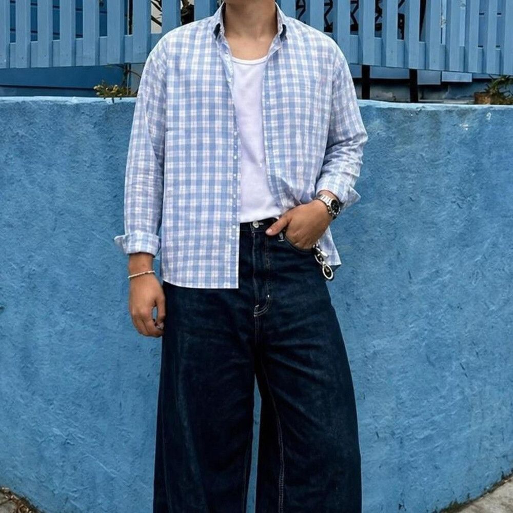 Men’s Arthur Galan Blue Check Shirt (M)