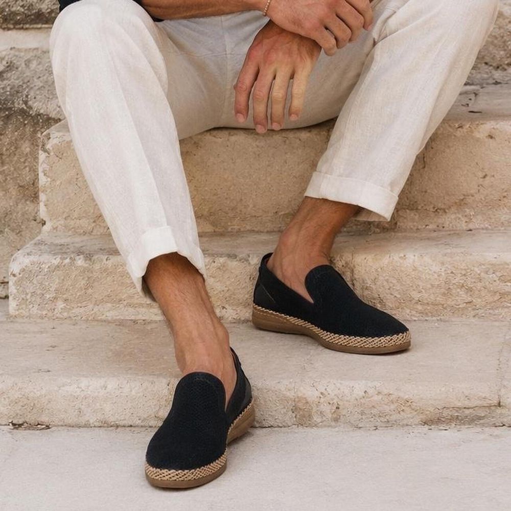 Arthur Galan Black Suede Espadrille Loafers Slip On Resort Shoes EU 41