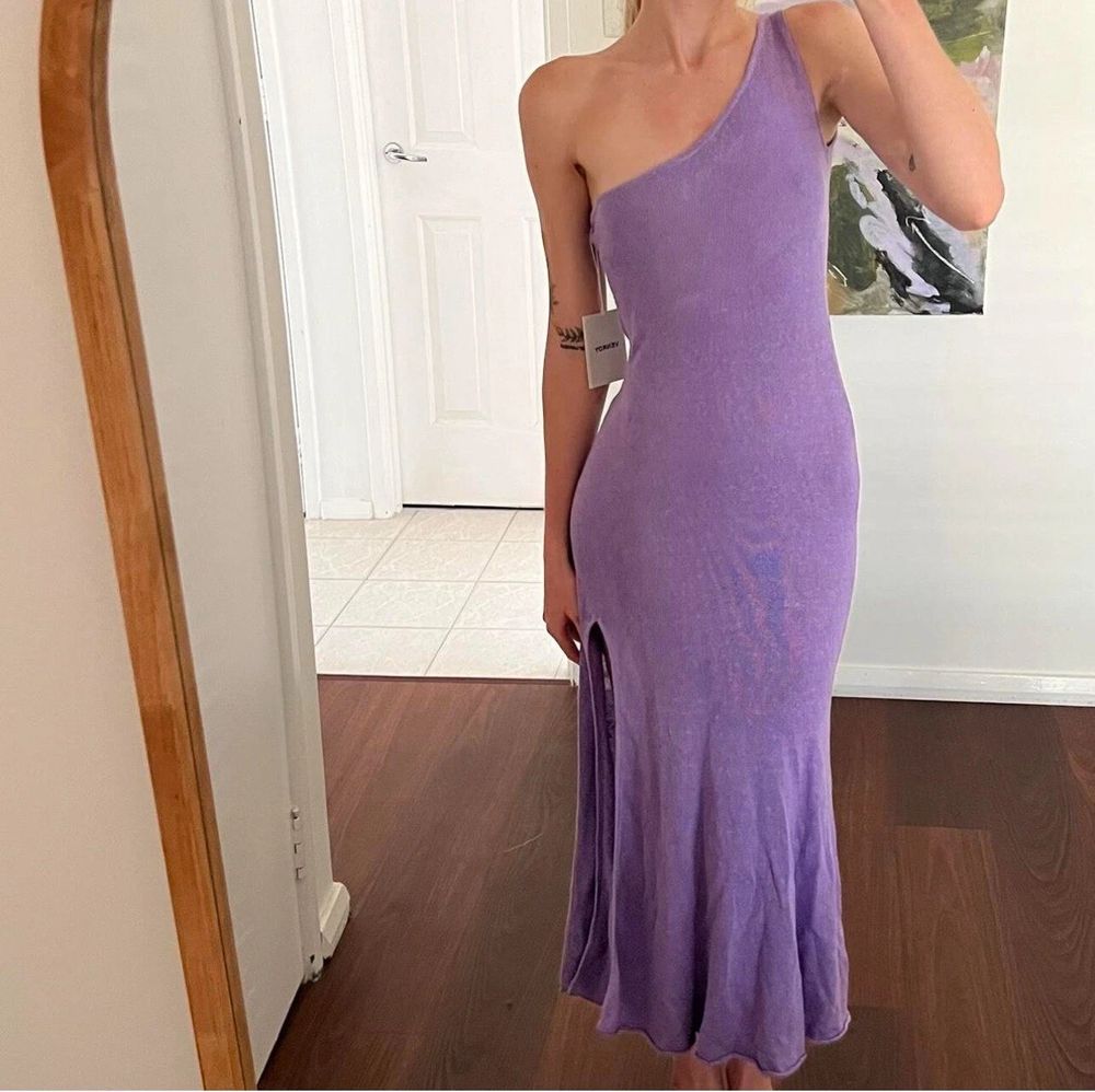 Venroy - Venroy One Shoulder Purple Split Knitted Dress Large on Designer  Wardrobe