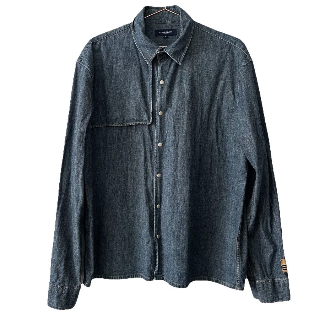 Burberry London BB Black Denim Long Sleeve Snap Button Large