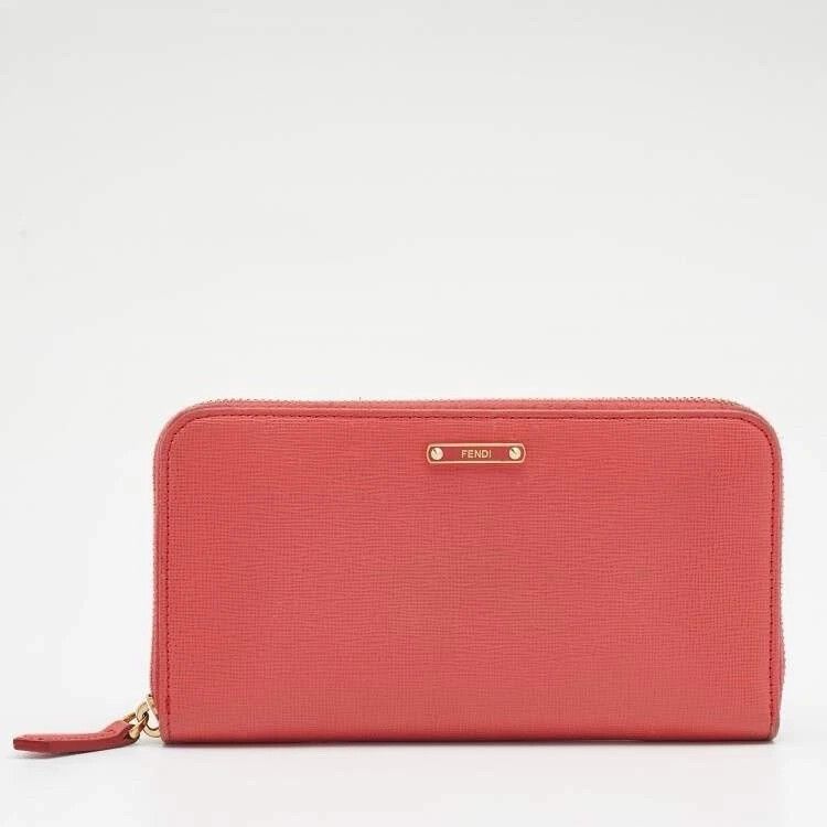 Fendi FF Coral Leather Crayons Zip Around Long Zippy Wallet