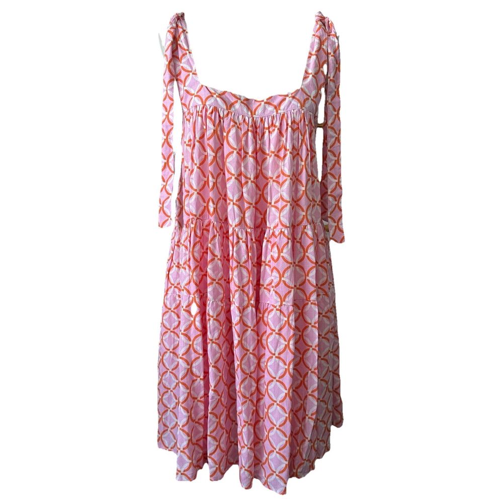 Mister Zimi Strappy Bow Shoulder Strap Geo Print Pink Orange Mini Dress 10AU US6