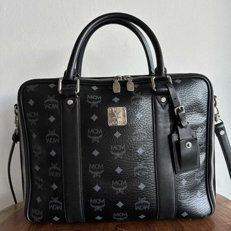MCM Business Bag Messenger Laptop Document Bag Black Shoulder Bag Logo Print