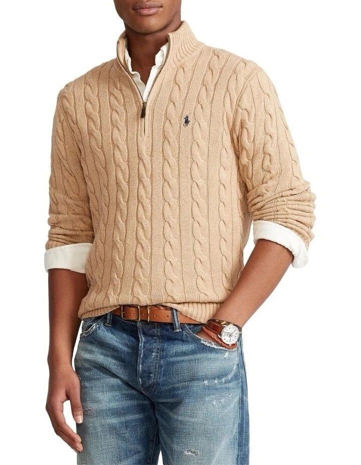 Polo Ralph Lauren logo-embroidered cable-knit wool cashmere Camel XXL Sweater