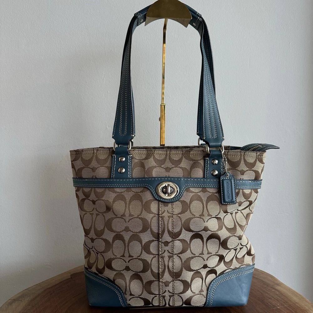 Coach Town Bucket Bag Brown Signature Disco Star Purse 2 Way Bag